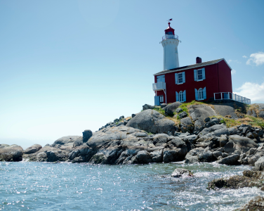 Fort Rodd Hill lighthouse on a sunny day.
