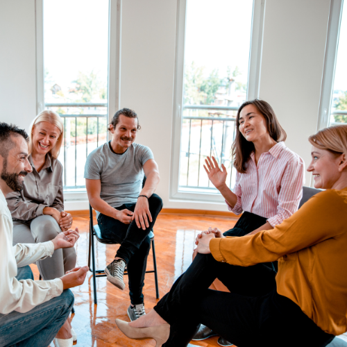 people talking in circle