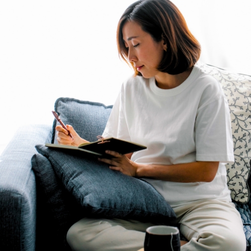 a woman taking care of herself