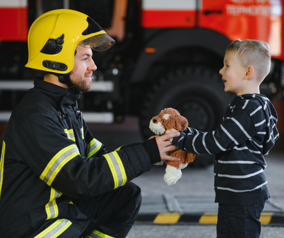 Toddler & fire fighter
