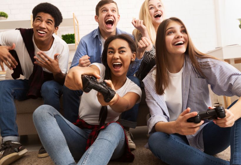 Teen playing games