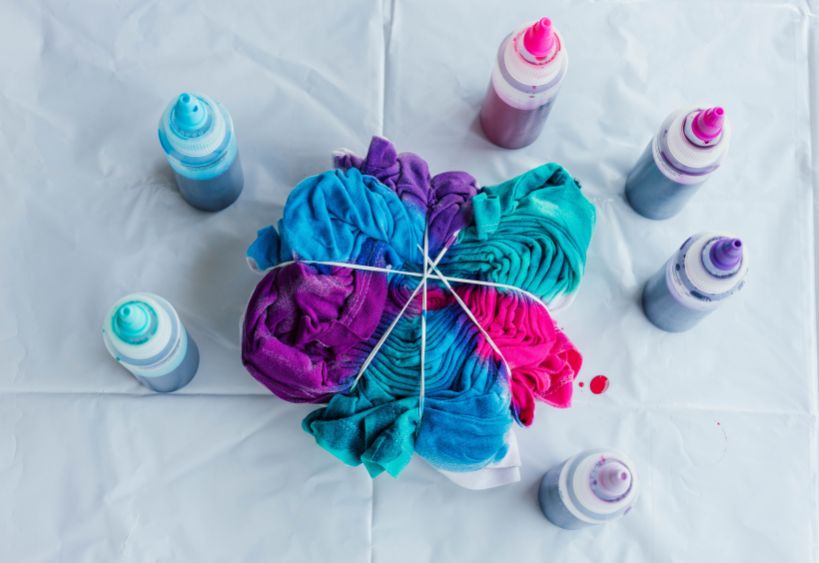 tie-dye paint and fabric