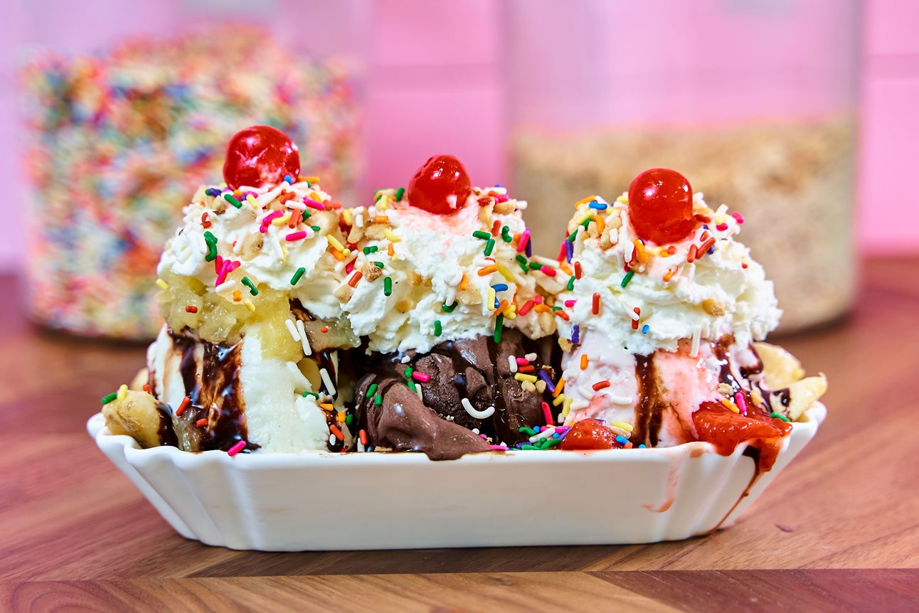 Banana split with sprinkles