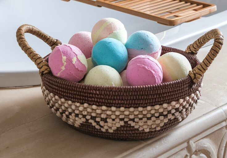 A basket of bath bombs.