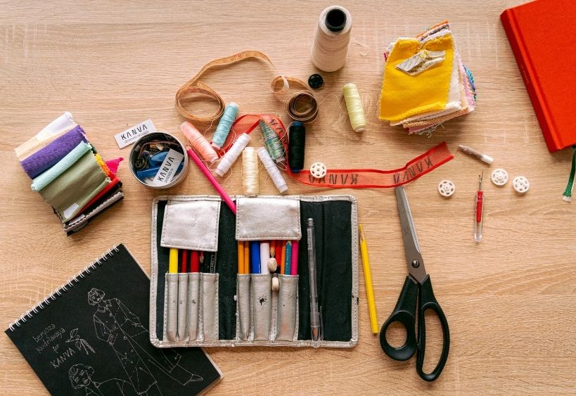 Crafting materials on a table