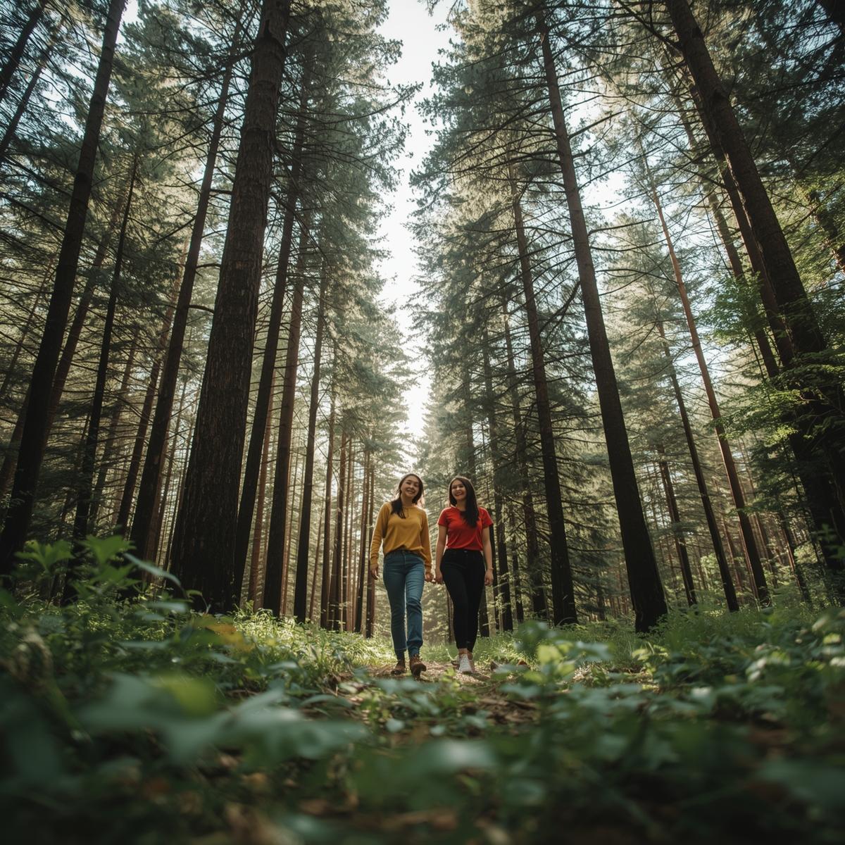 People walking in forest