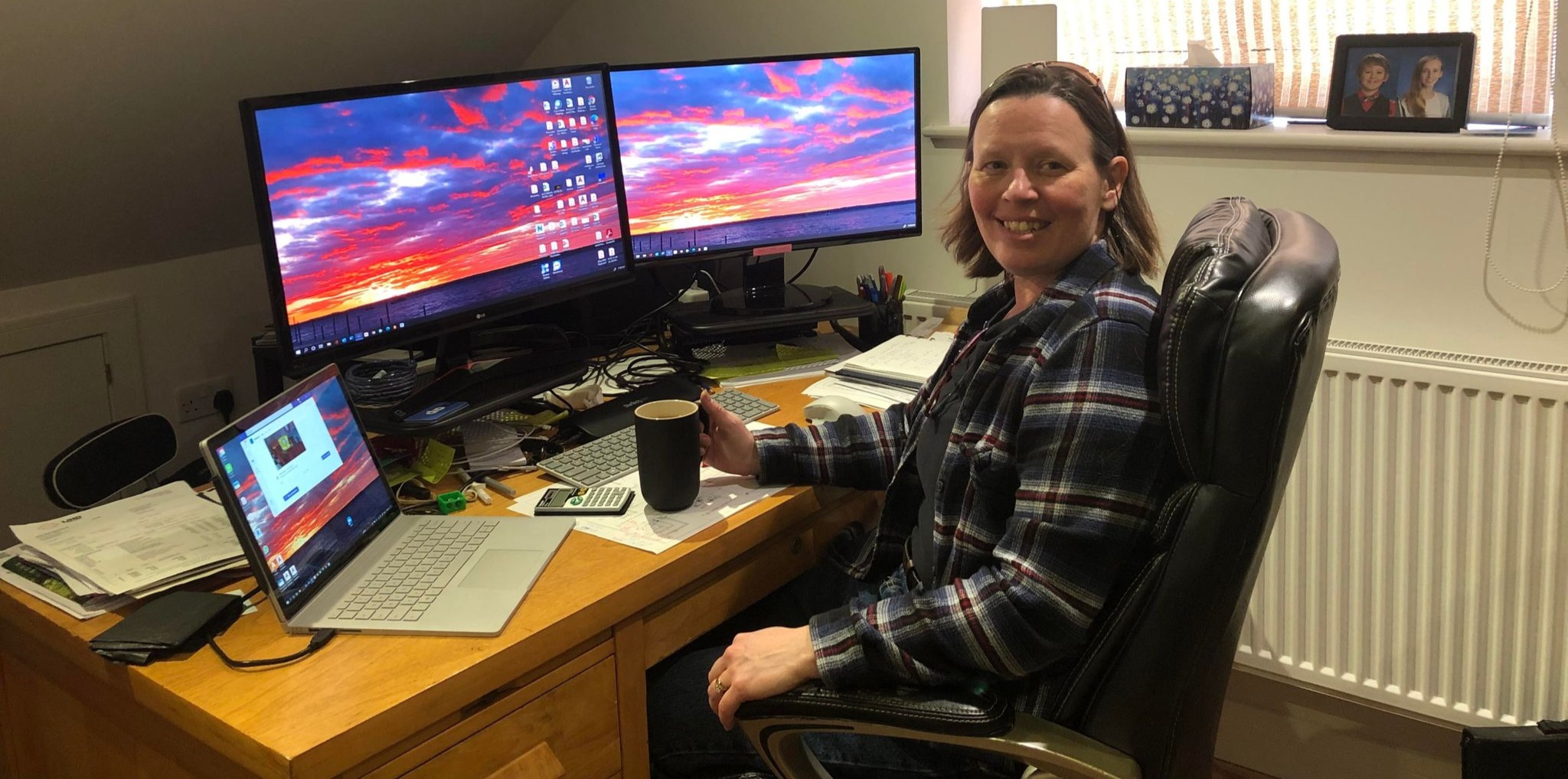 author working at desk