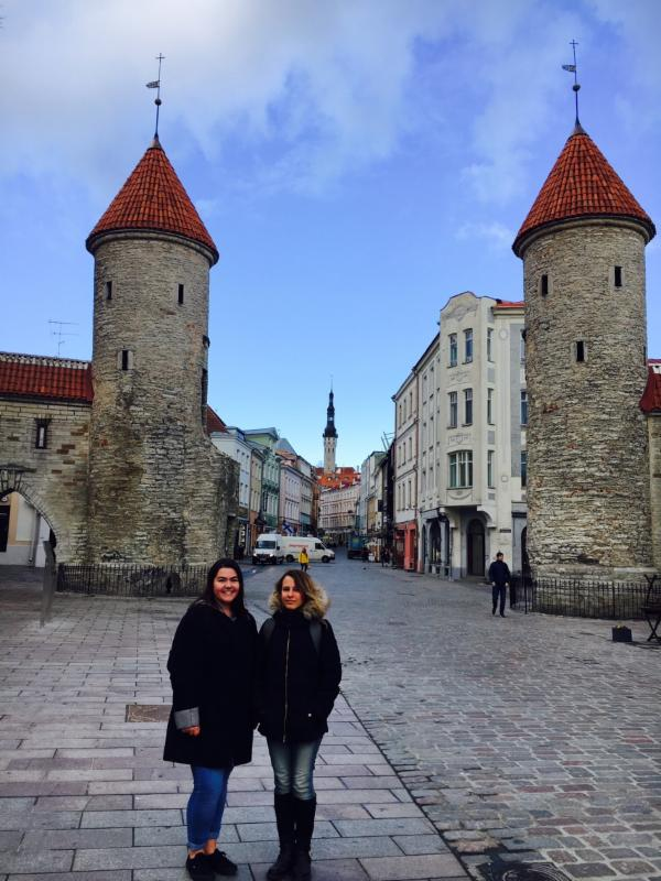 Mackenzie and her classmate Lily standing in front of the entrance to Old Town. 