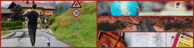 Joanie Beaulieu's family along with a globe, an image of a road and a map