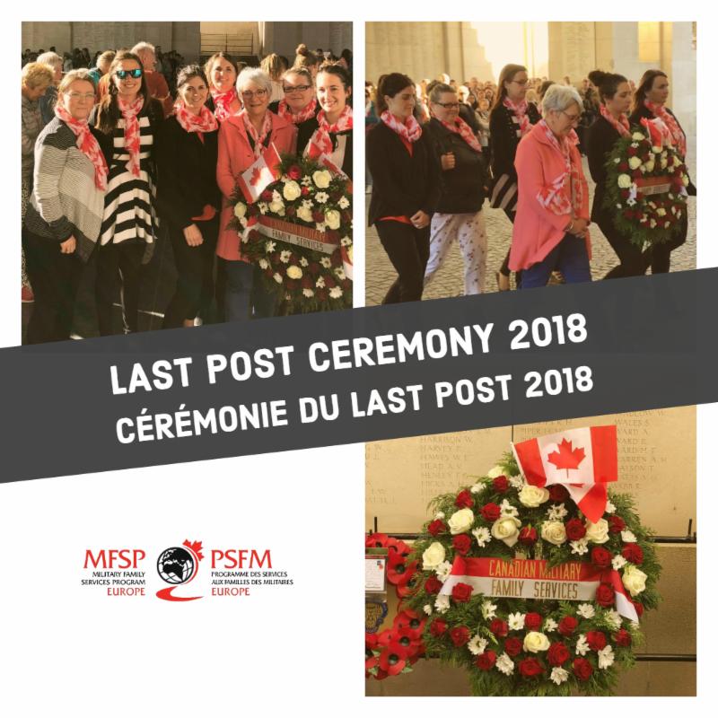 team members at a armistice day service with text: last post ceremony 2018