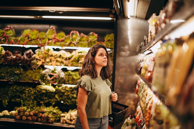 Woman Shopping in Supermarket Produce Aisle