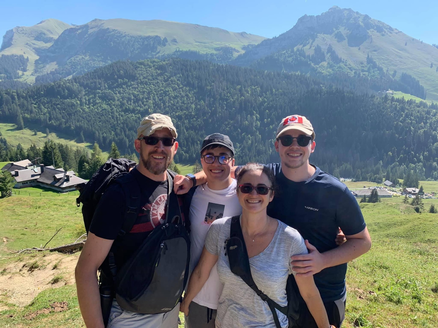 author's family with the mountains in the background