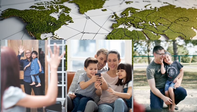 parents and children waving and talking