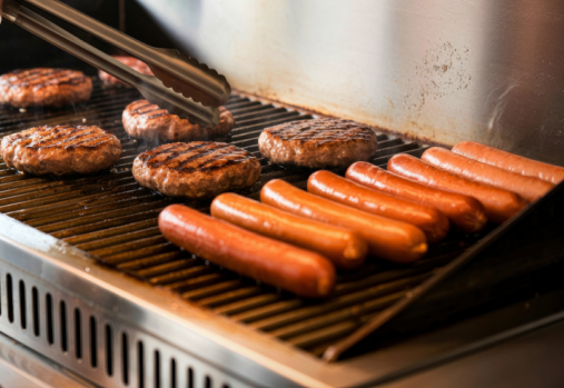 hot dogs & hamburgers on the BBQ