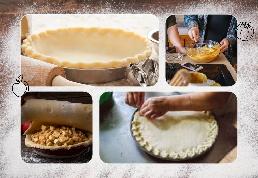 pie crust, pumpkin pie filling, apple pie and pie top