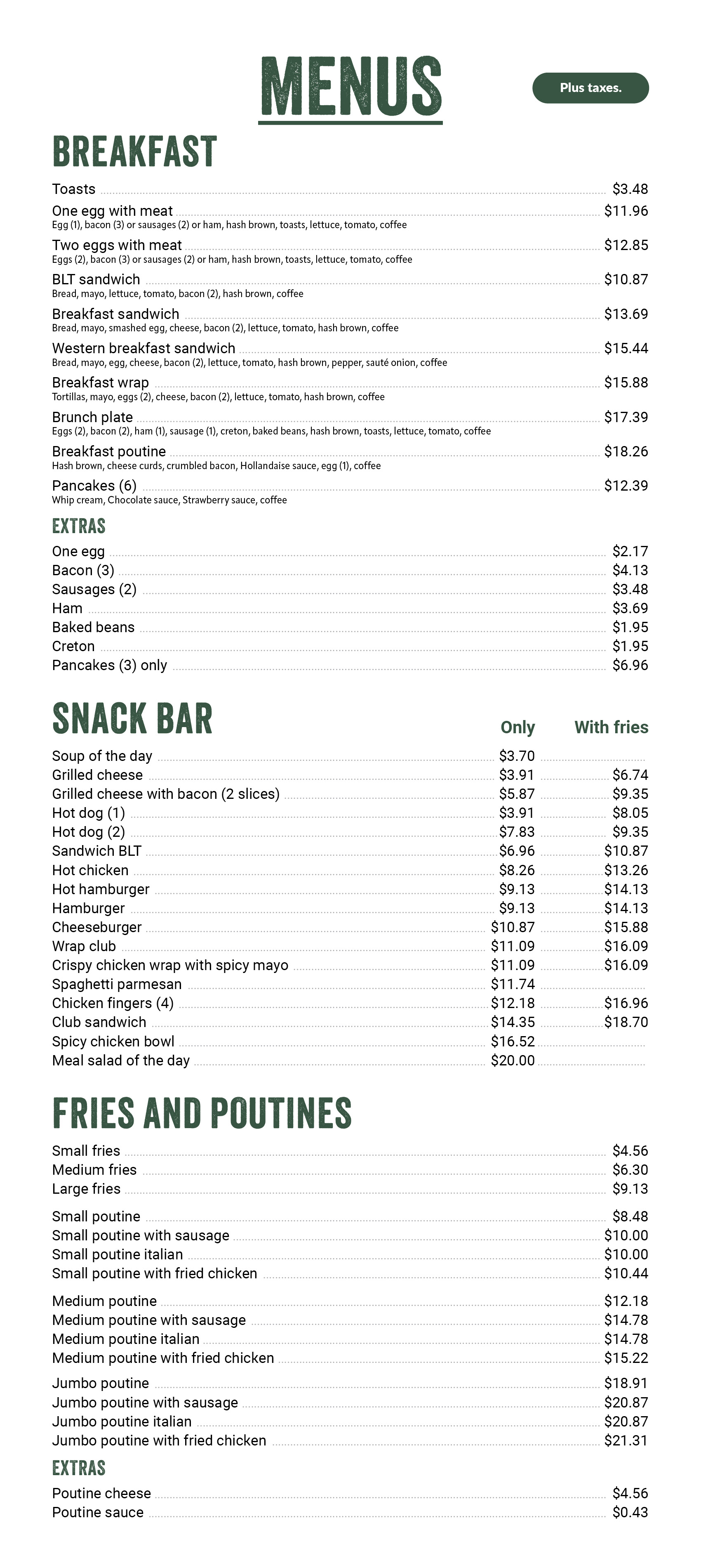 Centre Castor Restaurant menu