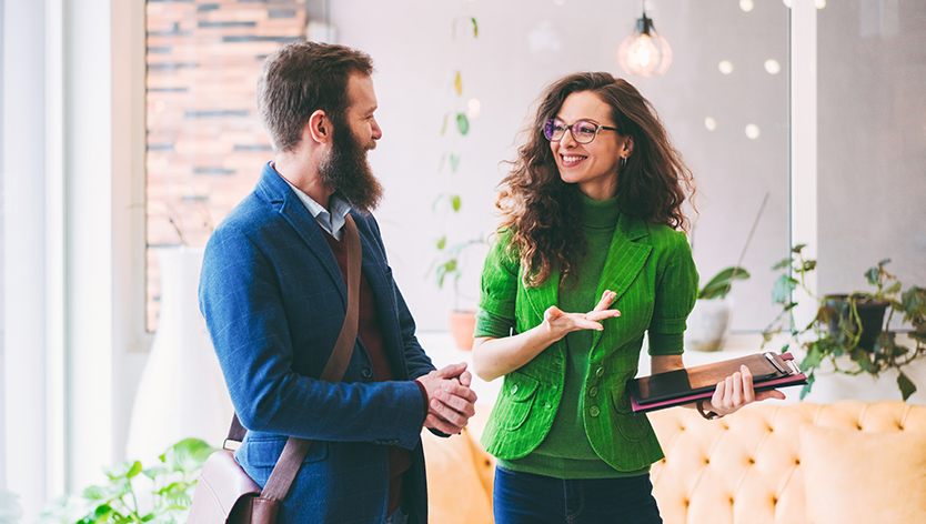 Office workers talking