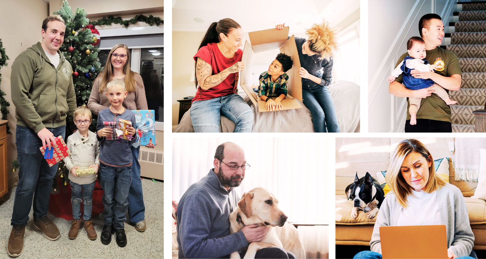 A military couple, smiling, having coffee while looking at a tablet