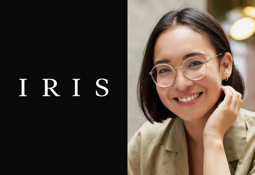 woman wearing glasses, IRIS logo