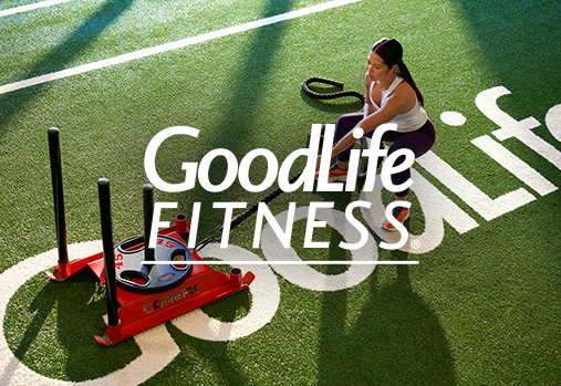 woman working out, GoodLife logo