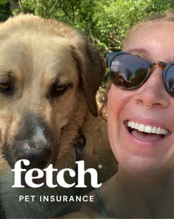 woman with dog, Fetch logo