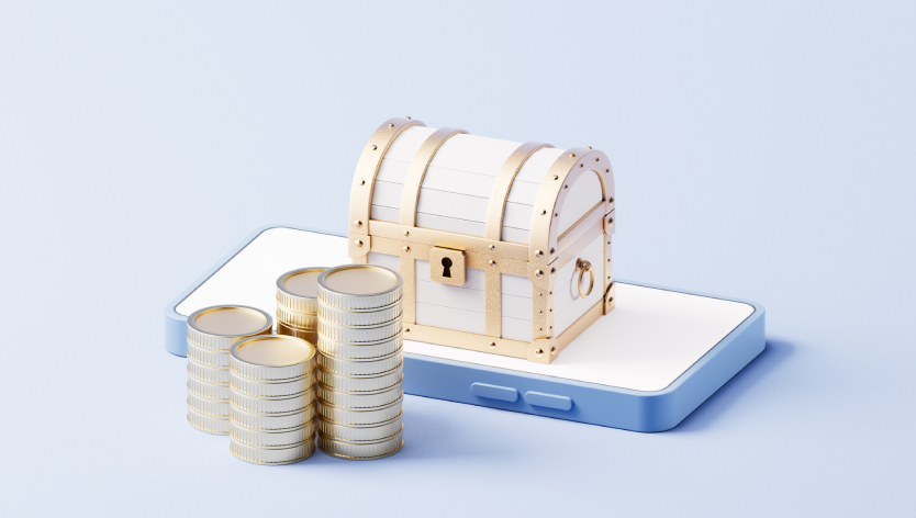 A phone and coins