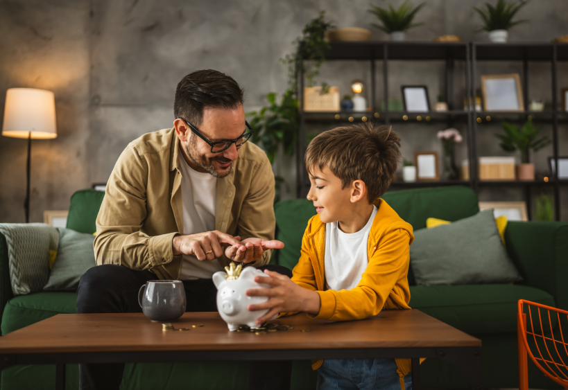 Father and son saving money