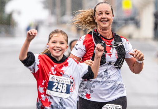 Mother and daughter running