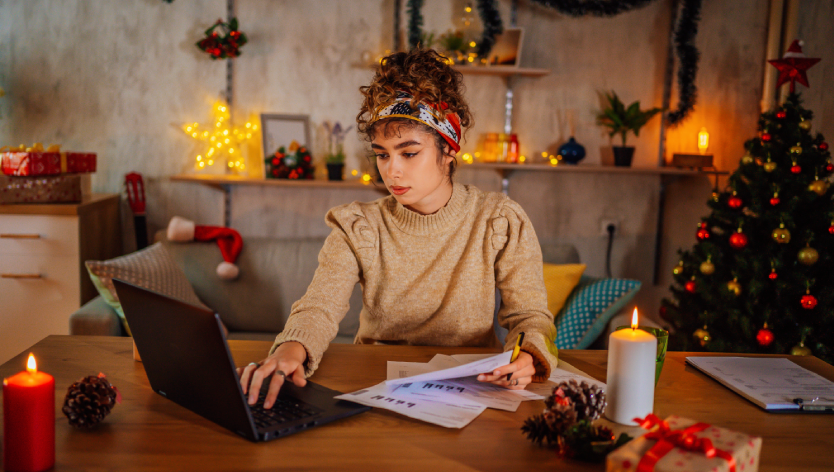 Woman and Christmas tree