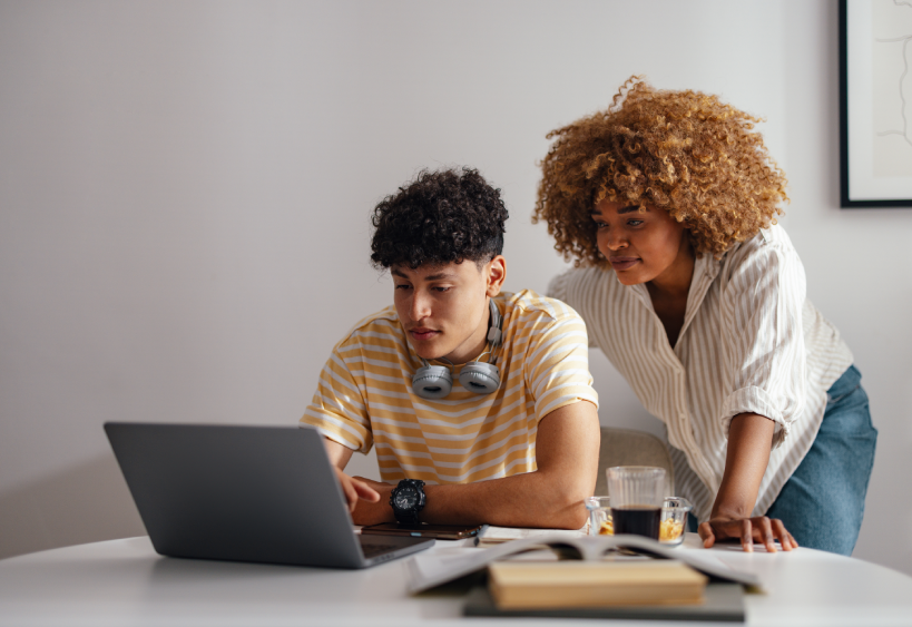 Mother teaching her son 