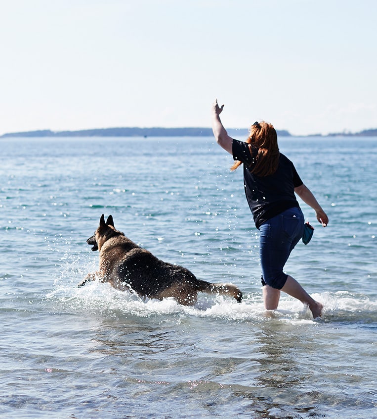 A person relaxing with a pet 