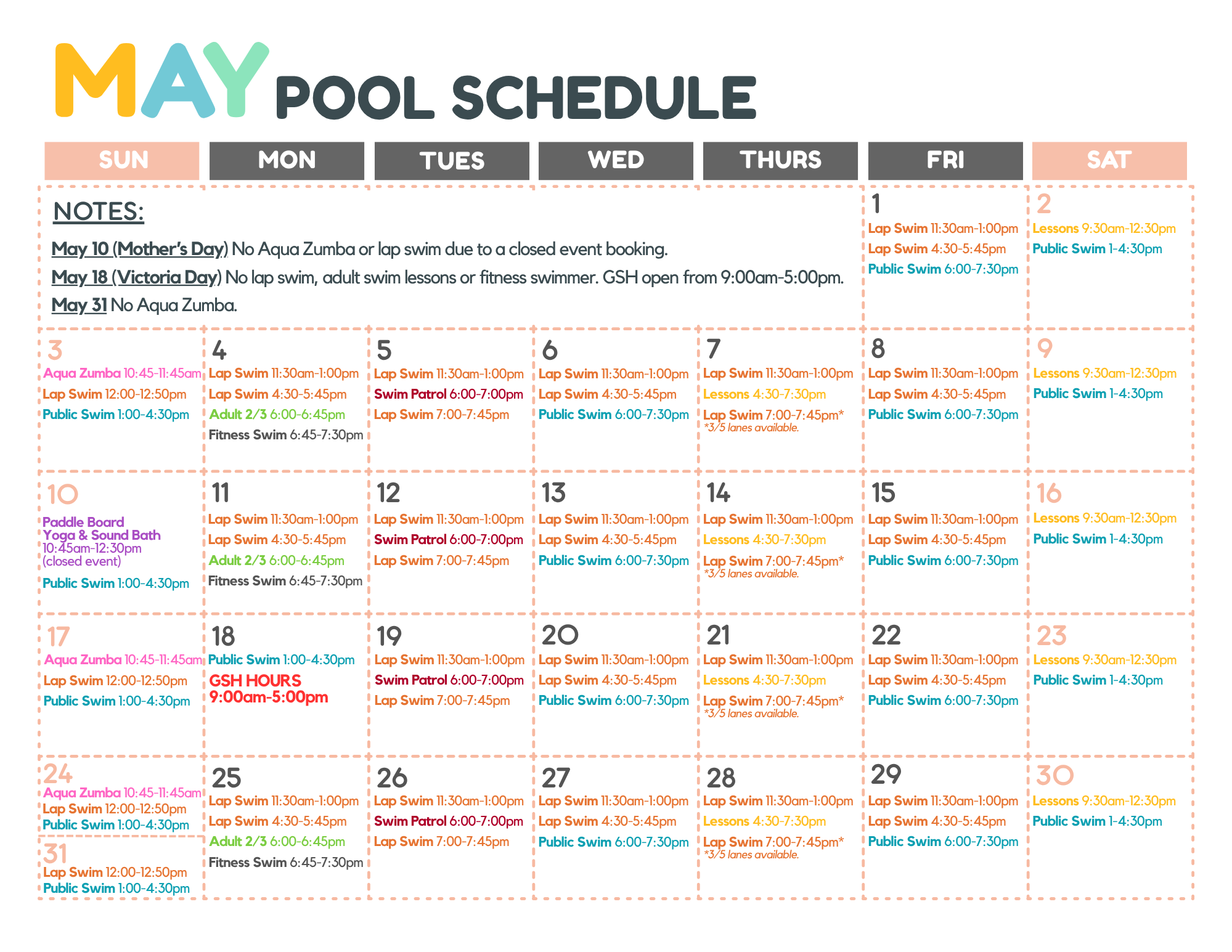 Pool Schedule for May 2026
