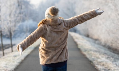 one person walking in winter