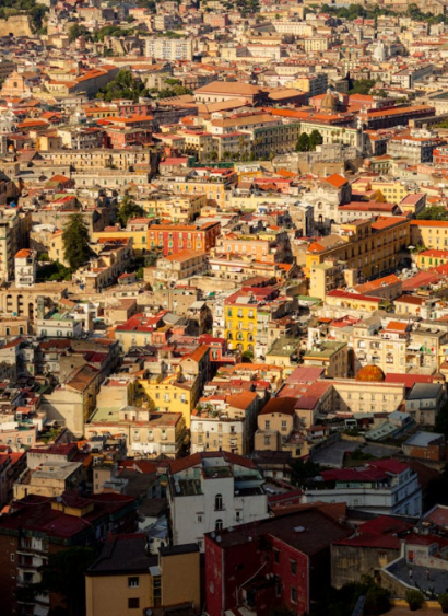 An aerial shot of the city of Naples