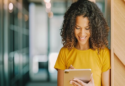 woman reading tablet computer