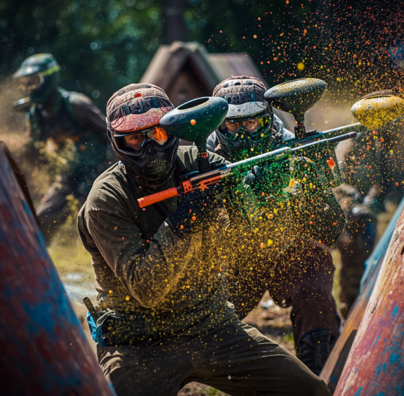 People playing outdoor paintball